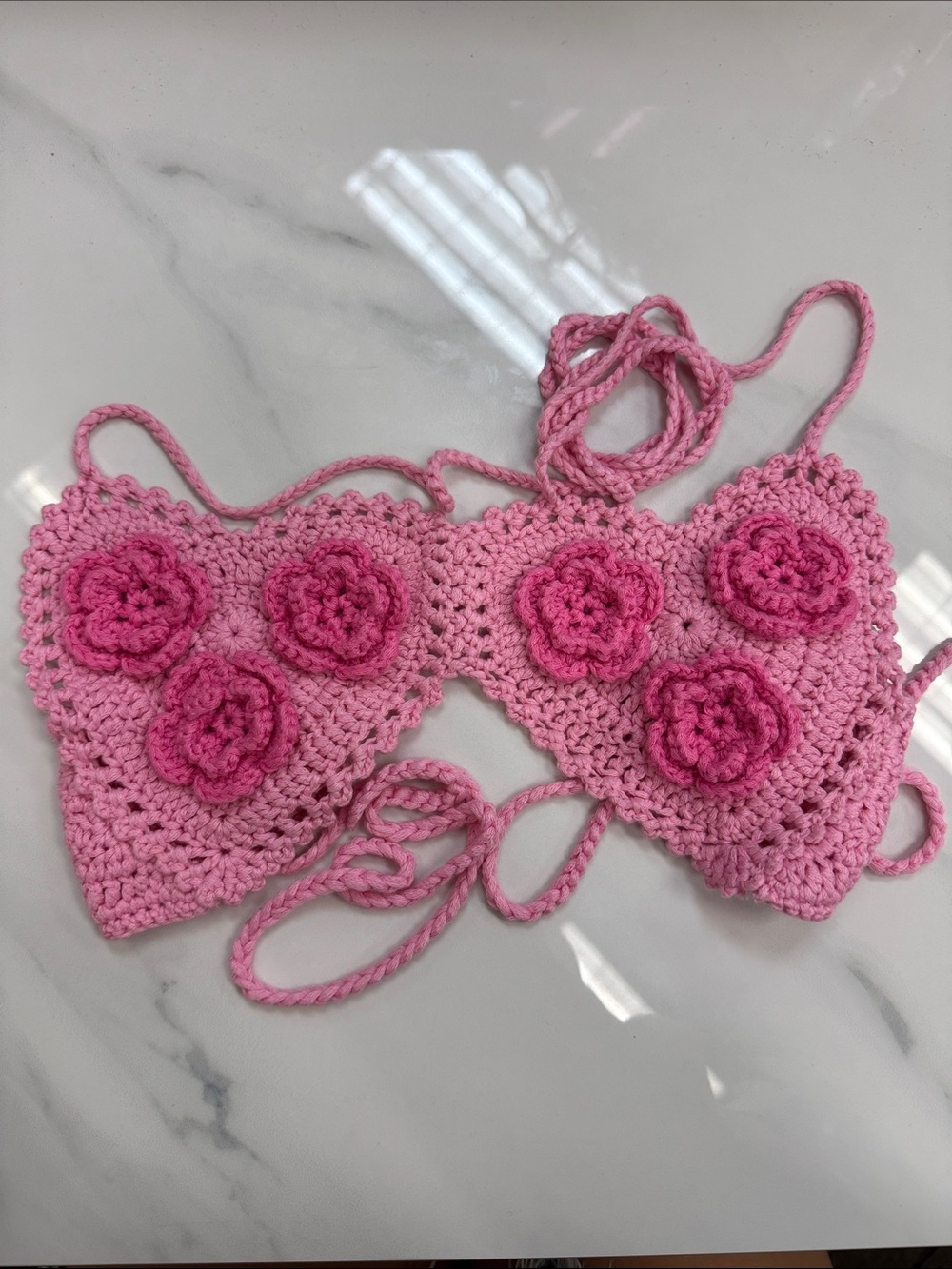 Outcast Handmade Pink Crochet Floral Heart shape Crop Top New without tags